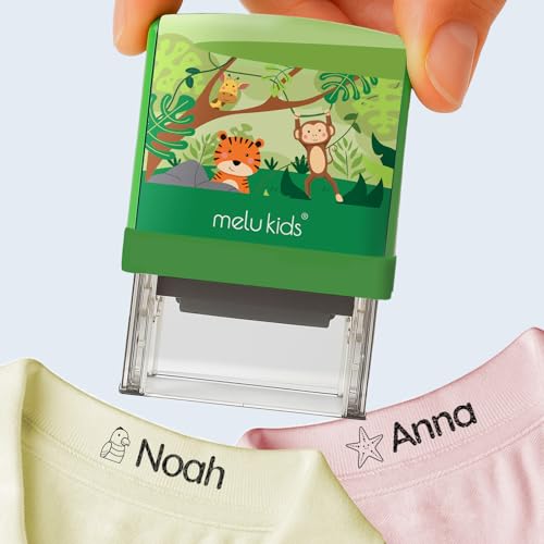 melu kids® Sello Ropa Niños Personalizado - Para Tejidos, Objetos y Papel - Sello Nombre para la Guardería y el Colegio - Marcador Ropa Niños resistente al Lavado