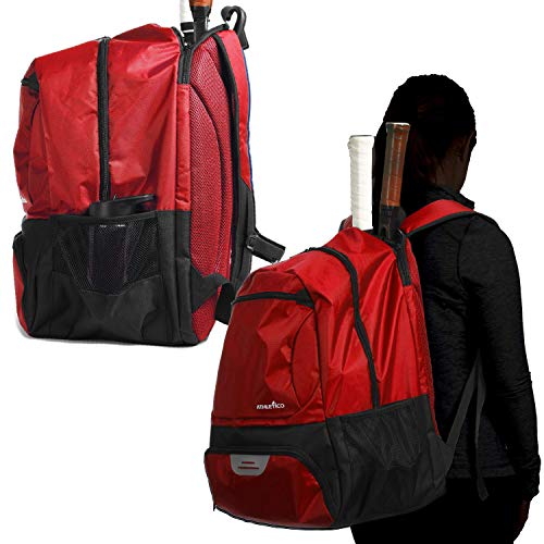 Athletico Premier Tennis Backpack - Tennis Bag Holds 2 Rackets In Padded Compartment | Separate Ventilated Shoe Compartment | Tennis Bags For Men Or Women (Red) #TOP5