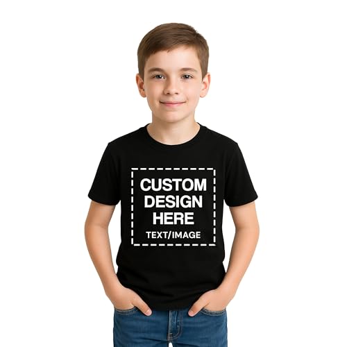 Custom Shirts for Kids Personalized Cotton T Shirts for Boys Girls Children Customized DTF Print Custom Kids Shirt Tshirt Upload Your Design Small Black Tshirt