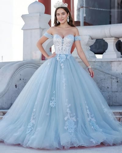 JAEDEN Prom Dress Quinceanera Dresses - Tulle Lace Off Shoulder Long Princess Prom Dress4