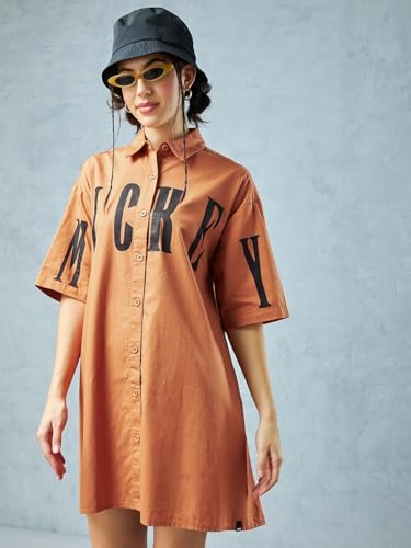Image of Bewakoof Official Disney Merchandise Women's Graphic Printed Oversized Above Knee Fit Half Sleeve Round Neck Cotton T-Shirt Dress
