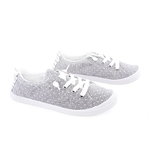 Women's Slip On Canvas Sneaker Low Top Casual Walking Shoes Classic Comfort Flat Fashion Sneakers (Grey Dot 09) #TOP6