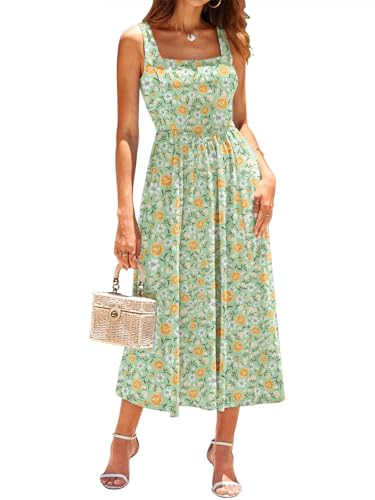 Image of Sureple Midi Dresses for Women 2026 Spring Square Neck Tank Sleeveless A Line Casual Summer Sundresses with Pockets
