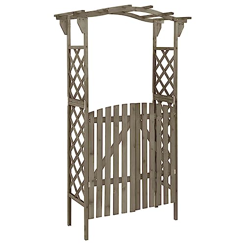 Myheimly Pergola mit Tor Rosenbogen Torbogen Rankhilfe Spalier Rankgitter Gartenbogen Gartentor Gartentür 116x40x204 cm Grau Massivholz Tanne