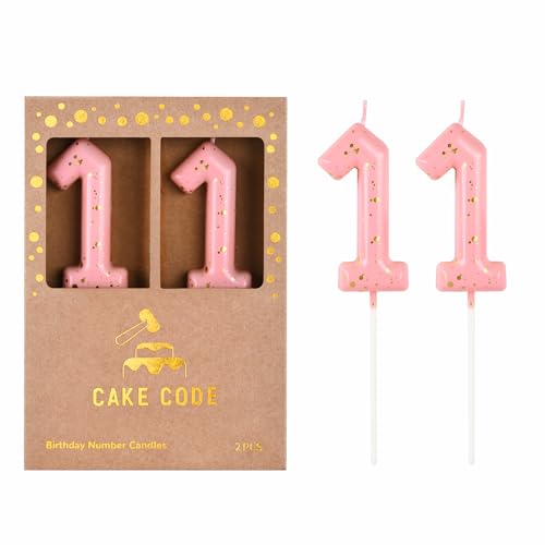 CAKE CODE 2.76 Inch Classical Pink Gold 11 Number Birthday Candles Gold and Pink Number Candles for Party Celebration