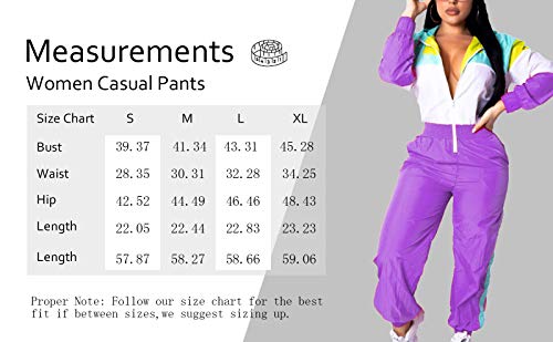 Voikerdr Women Colorblock One Piece Outfits Set High Waist Pants Long Sleeve Zipper Front Windbreaker Jumpsuit Purple M #TOP5