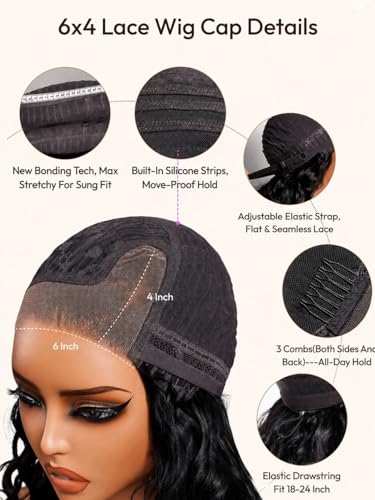 Image of Sunber Put On and Go Water Wave Bob Wig Human Hair No Slip Glueless Wig with Invisible Drawstring 220% Density Pre Cut HD Lace Front Wig Pre Plucked Bye Bye Knots Short Wet and Wavy Bob Wig 10inch