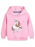 Mufeng Fille Sweat-Shirt à Manches Longues Enfant Blouse Coton Sweat a Capuche pour Cheval Motif Licorne 2-10 Ans Rose A 5-6 Ans