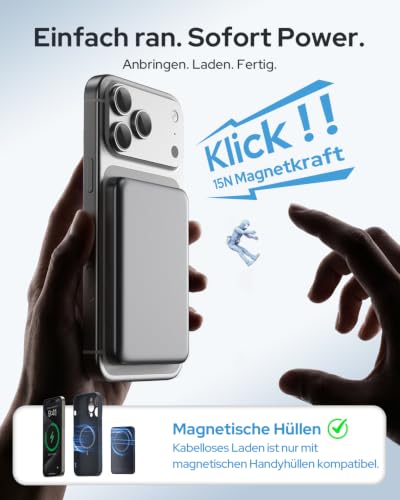 Powerbank für Magsafe, Magnetische Power Bank für iPhone 18 Pro Max 5000mAh – Ansicht 2