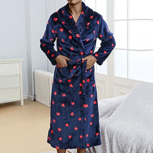 Mens Robe Plush Printed Bath Robe Soft Fleece Robes Long Shower Spa Bathrobe with Pockets Loungewear Sleepwear2