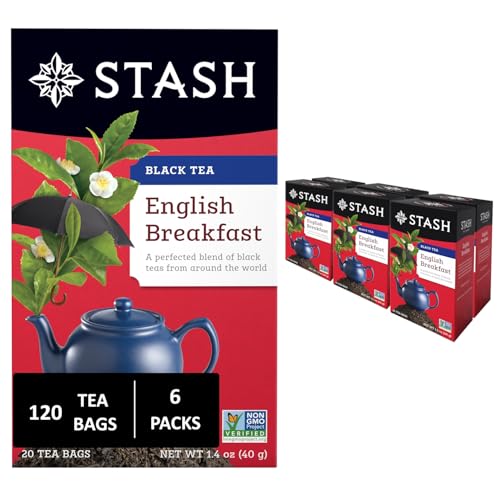 Image of Stash Tea English Breakfast Black Tea - Caffeinated, Non-GMO Project Verified Premium Tea with No Artificial Ingredients, 20 Count (Pack of 6) - 120 Bags Total