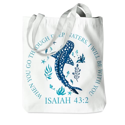 Floral Beach Whale Shark Gifts Jellyfish Christian Canvas Tote Bag for Work Totes for Women Christmas Bible