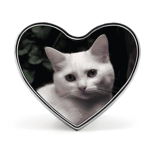 Broche Saint-Valentin cœur et chat blanc, le cadeau romantique idéal