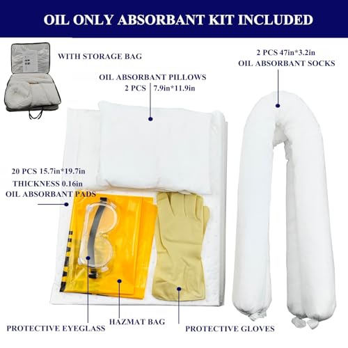 Image of XIFENG Oil-Only Spill Kit Absorbing Spills Oil Absorbent Pads Oil Absorbent Socks Pillows 11.6 Gallon of Oils Petroleum Products for Industrial Automotive Vehicle Aid Spills (Color:only Oil)