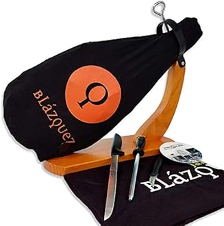 Iberico Ham Shoulder Cured for 15 Months, 50% Iberico Breed, 13 Pounds, 20-25 Servings + Ham Holder + Carving Knife Set