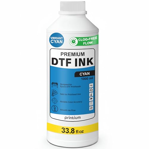 DTF Ink Cyan 33.8 fl oz (1000 ml) Refill – Vivid Color, Clog-Free Formula – Compatible with All DTF Printheads Including I3200, XP600, L1800, ET8550 – Reliable Color Accuracy & Smooth Ink Flow