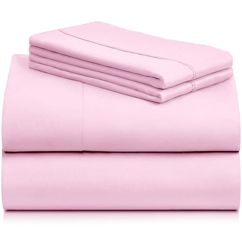 Image of LuxClub 4 PC Sheet Set Bed Sheets Deep Pockets Eco Friendly Wrinkle Free Cooling Machine Washable Hotel Bedding Silky Soft - Powder Pink Full