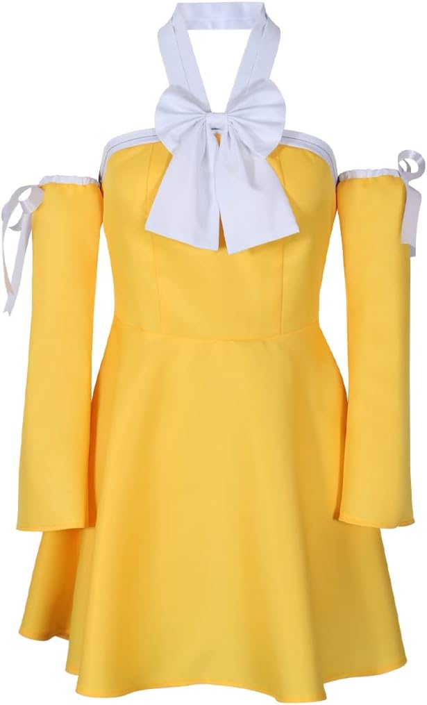 Anime Women Cosplay Costume Yellow Dress with Bow and Headwear