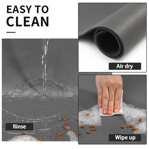 Pet Feeding Mat - Absorbent Dog Mat for Food and Water, No Stains Cat Bowl Mat, Easy to Clean Pet Placemats, Quick Dry Dog Water Dispenser Mat for Messy Drinkers | Paw Dark Grey 12"x 19" - Image 4