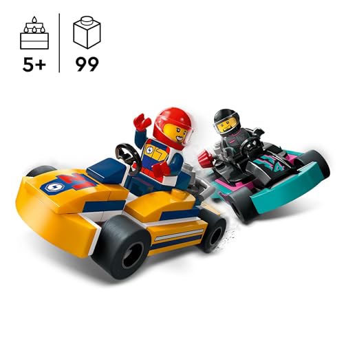 LEGO City Go-Karts mit Rennfahrern, Set mit 2 Rennfahrer-Minifiguren und Rennautos, Auto-Spielzeug ab 5 Jahren für Jungs und Mädchen, lustiges Geschenk für Kinder 60400
