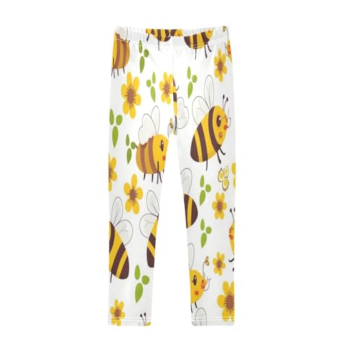 Toddler Girls Leggings Printed Yoga Pants Leggings Yellow Flower Bee for Kids