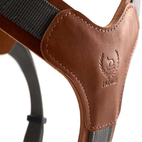 HUNTER Hundegeschirr AALBORG MIXED, Farbe: cognac/grau, Rindsleder/Nylon, 5-fach verstellbar, leicht, mit Kunststoffschnallen, Made in Germany, Größe: M