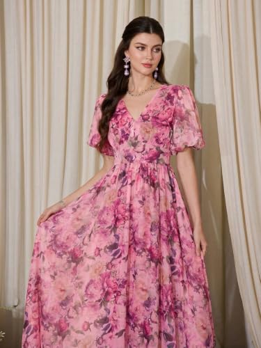 Image of TOLEEN Summer Casual Dresses for Women 2026 Spring Fashion Boho V Neck Long Sleeve Ruffle Floral Print Elegant Maxi Dress