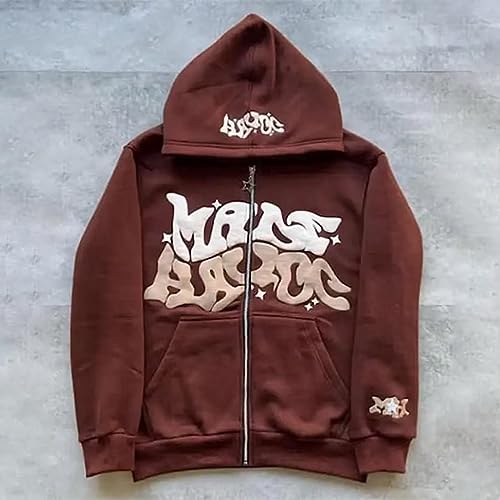 Y2k Hoodie Puff Print Hoodie Graphic Zip Up Hoodies Hip Hop Streetwear Aesthetic Sweatshirts