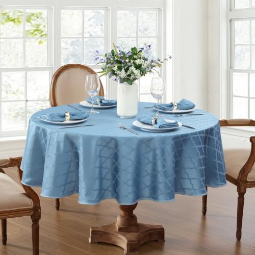HLC.ME Modena Blue Waterproof Tablecloth, Dining Table Cover, 90" Round