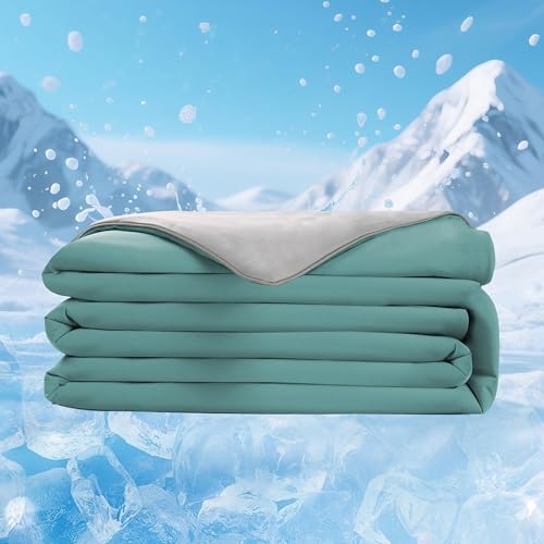 Coperta Estiva Rinfrescante 150x200 cm – Leggera e Traspirante, Ideale contro la Sudorazione Notturna. Perfetta per Letto o Divano, Verde Ghiaccio e Grigio