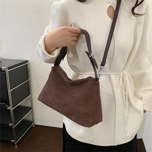 Image of Suede Shoulder Bags For Women Crossbody Bag Suede Tote Bag Satchels Slouchy Work Purses Crescent Handbag Fall Top Handle