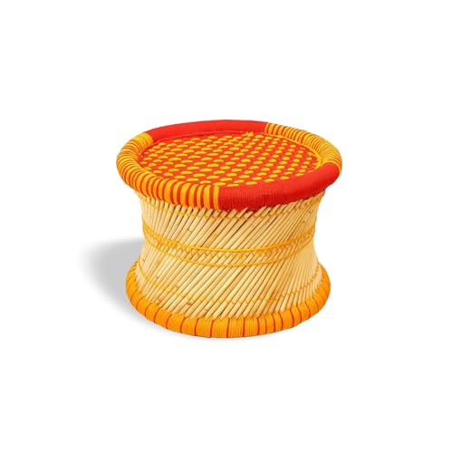 GUNEE Cane Bar Stool Mudda Handwoven Multicolour Bamboo & Cane Chair Eco-Friendly, Lightweight, Durable Seating for Indoor & Outdoor Use (1pc)