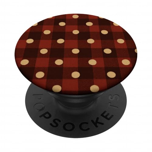 Tartán Plaid Dark Red and Beige Polka Dots Women Girls Fall PopSockets PopGrip Adhesivo