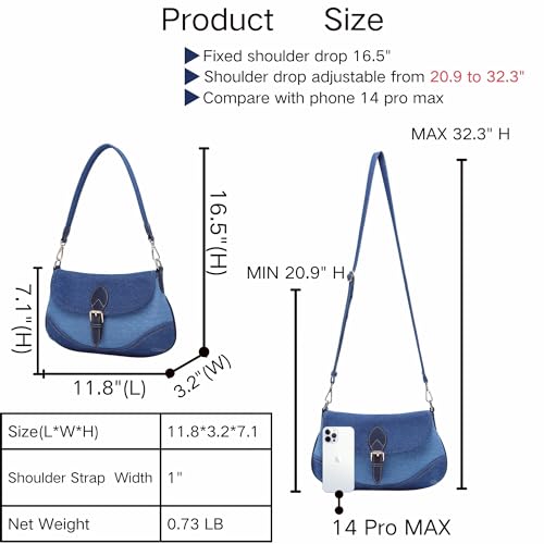 Denim Shoulder Bag for Women - Vintage Chic Blue Jean Purse with Premium Canvas & Structured Design, Versatile Hobo Crossbody Bag with 2 Straps-for Casual & Urban Styles4