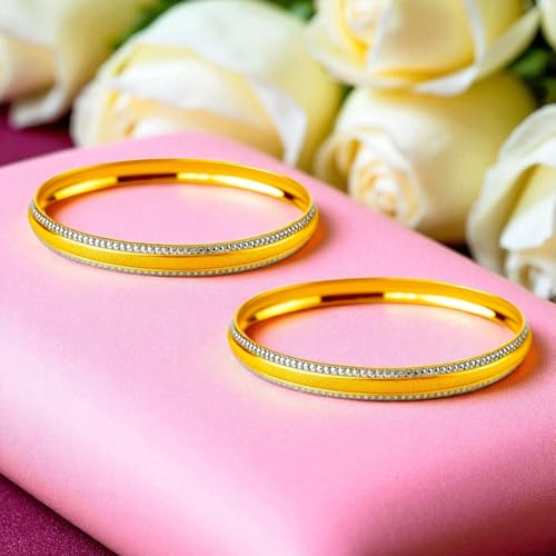 Image of ACCESSHER Traditional Gold-Tone Kada Bangles Set | Handcrafted Textured Bangle Jewellery Set for Gift | Stylish Bracelet Bangles for Women & Girls (Set Of 2)