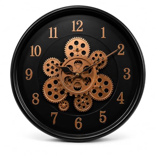 Image of 40cm Moving Gear Clock for Home | Copper Black Mechanical Timepiece
