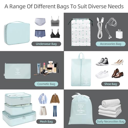 Image of 12Pcs Packing Travel Cubes for Suitcase Luggage Organizers with 5 Drawstring Bags,Suitcase Organiser Bag with Waterproof Shoe Storage Bag Compression Pouches