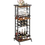 IBUYKE Botellero Vino con Ruedas,Marrón TMJ912H