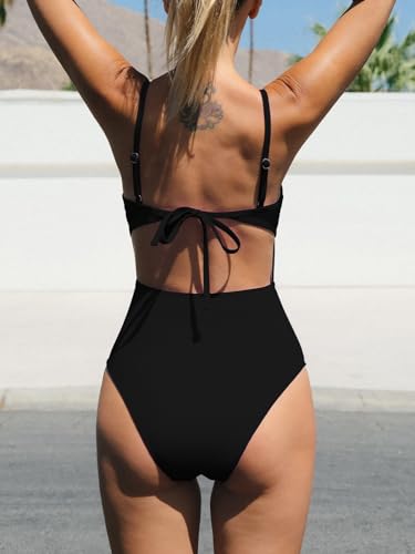 CUPSHE Women's One Piece Swimsuit Scoop Neck Adjustable Straps Cutout Back Self Tie Bathing Suit2
