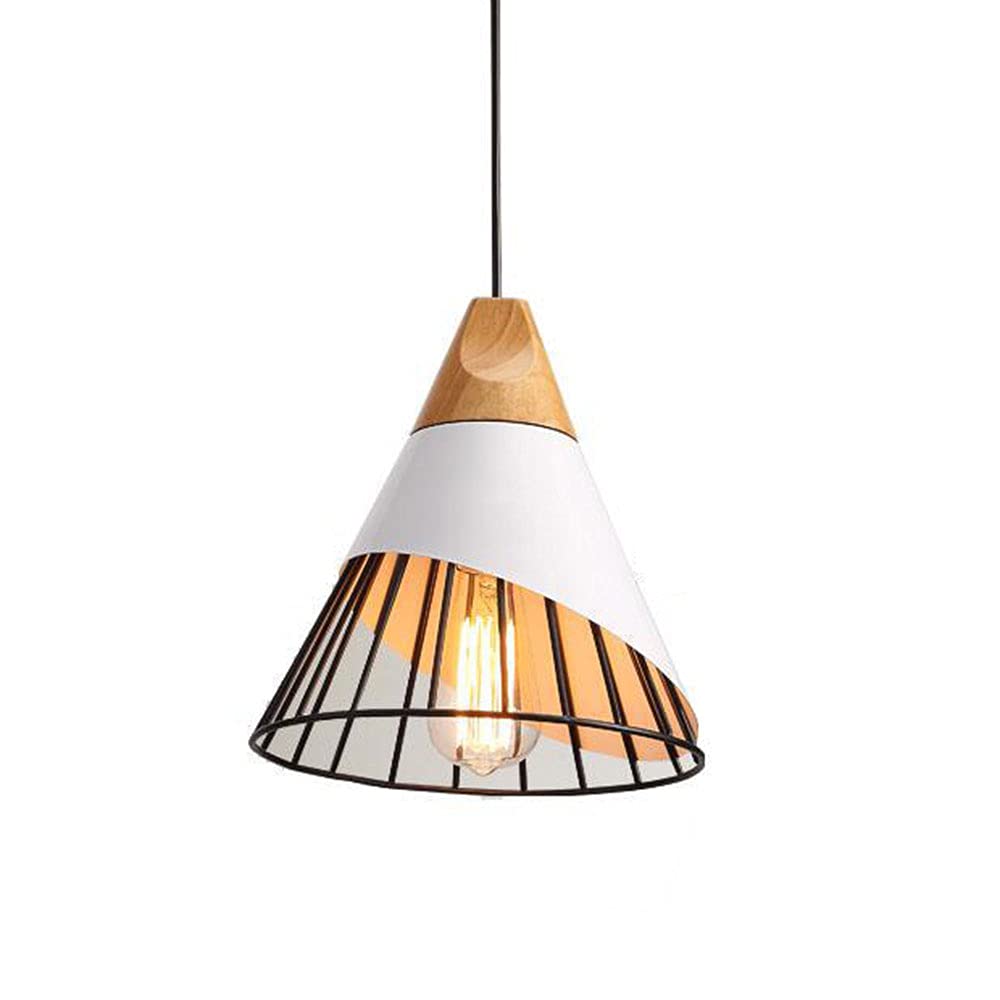Lampe en bois style américain rétro avec structure suspendue robuste E27 - 8