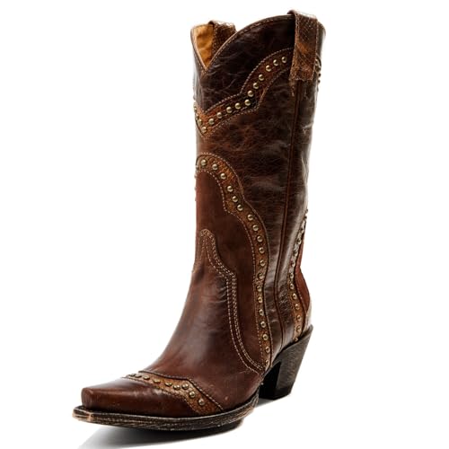 Cowboy Boots for Women Western Boots Cowgirl Ladies Pointed Toe Pull On Mid Calf Classic Fashion Dress Retro Boots