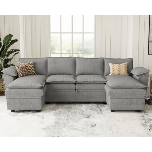 Belffin Modular Sectional Sofa Sleeper Sofa Sectional Couch with Pull Out Bed U Shaped Couch with Storage Chaises Chenille Grey Grey U Shaped Sleeper