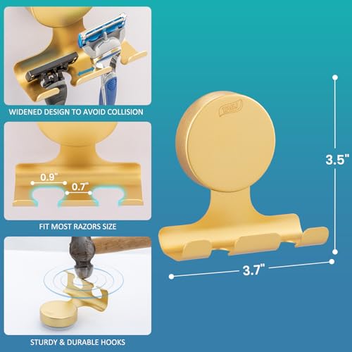 Image of TAILI Razor Holder for Shower with Suction Cup Metal Vacuum Shower Hooks Reusable Bathroom Suction Hooks Razor Holder for Shaver Towels Robes Multipurpose Hanging 2 Packs, Round, Gold