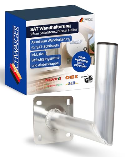 SCHWAIGER SAT Wandhalterung 25 cm I Satellitenschüssel Halterung für SAT-Schüsseln bis ∅ 60 cm I Windbeständig bis zu 190 km/h I Wandhalter aus rostfreiem Aluminium I schnelle & einfache Montage