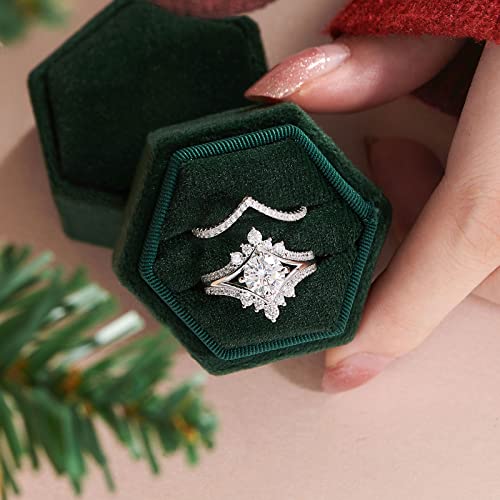 SHELOVES Vintage Crown Shape Wedding Engagement Ring Sets Rose Gold Sterling Silver Chevron Stacking Band 5-102