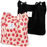 LEKOU 2PCS Bolso De Mano Para Mujeres y Niñas, Bolsa De Pana Con Bolsillo Interior, Bolsos De Lona Para Mujer De Gran...