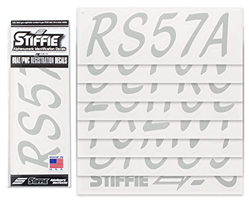 Image of Whipline Solid Silver /White 3 inch Alpha-Numeric Registration Identification Numbers Stickers Decals for Boats & Personal Watercraft