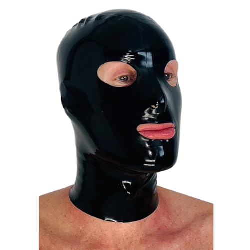 GREEFEI Schwarze Latex Maske Vollgesichts Latexmasken Männer Frauen Gummi Maske Reißverschluss Rückseite Latex Cosplay Kostüm XXL