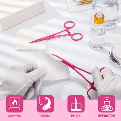 Image of BBTO Hemostat Curved and Straight Hemostat Forceps Piercing Pliers Forceps, Stainless Steel Straight and Curved Pliers, Fishing Tweezer(Pink,2 Pcs)