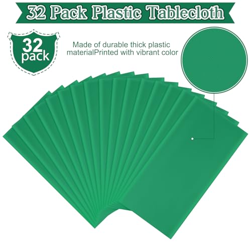 Image of 32 Pack Green Plastic Tablecloth for Rectangle Tables, Premium Decorative Green Disposable Table Cloths for Parties, Rectangle Party Table Cover for Birthday Anniversary Graduation Picnic, 54x108 Inch